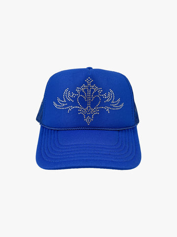 blue rhinestone trucker hat